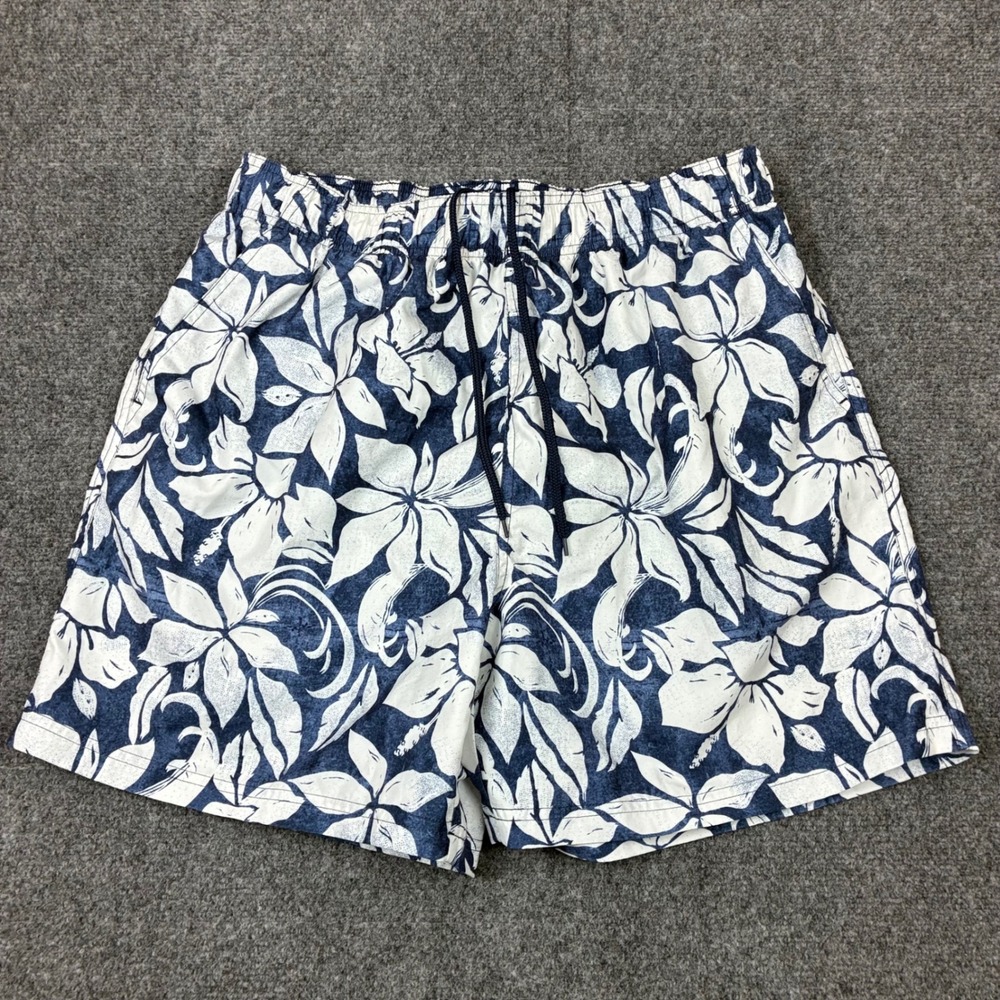 OP Ocean Pacific Mens Size Large Navy White Hibiscus Floral Swim Trunks Shorts